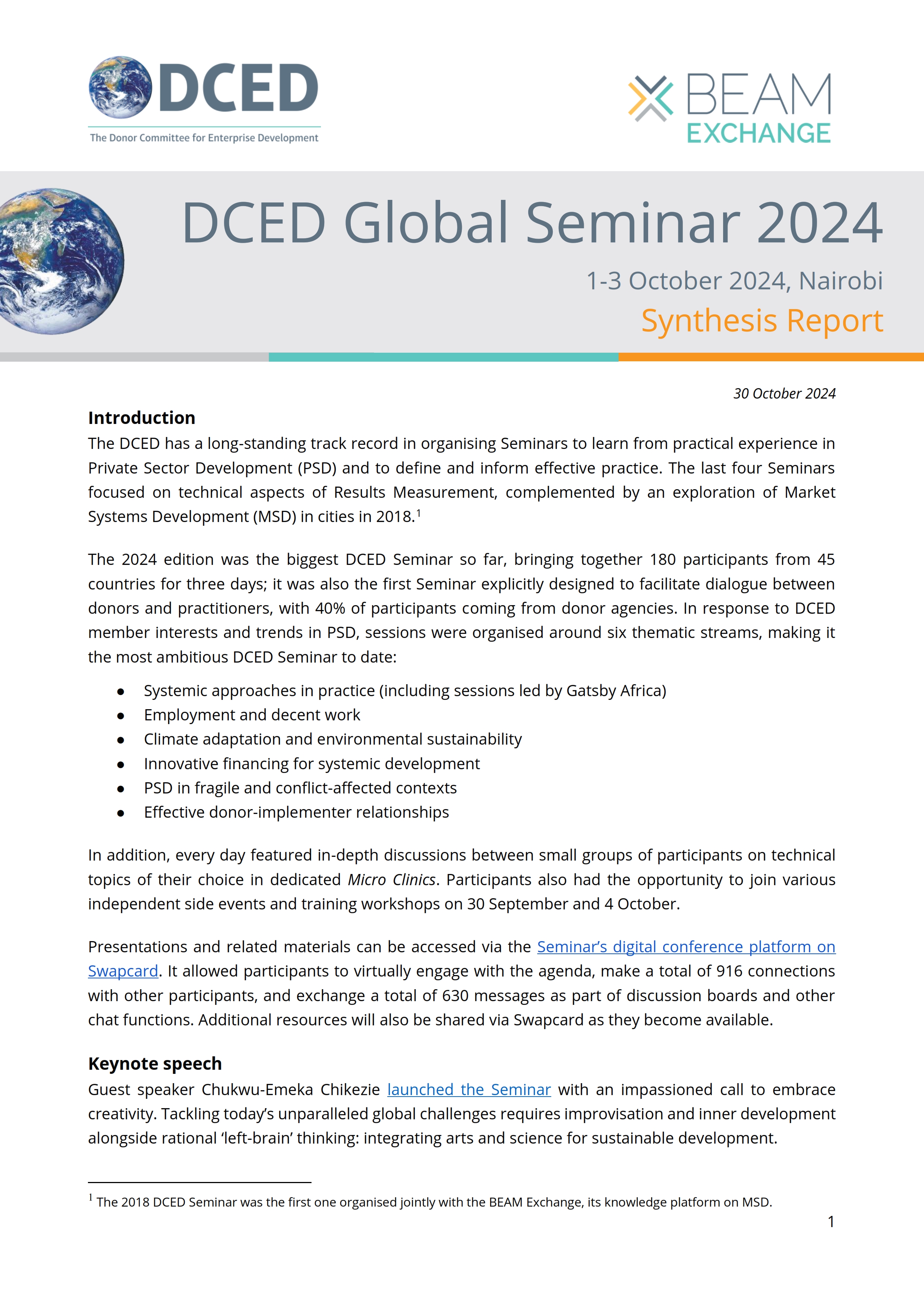 DCED Global Seminar 2024, Synthesis Report